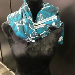 Ann Taylor Wrap/scarf, fringe trim, oversized,Dark Aqua/blue/gray
